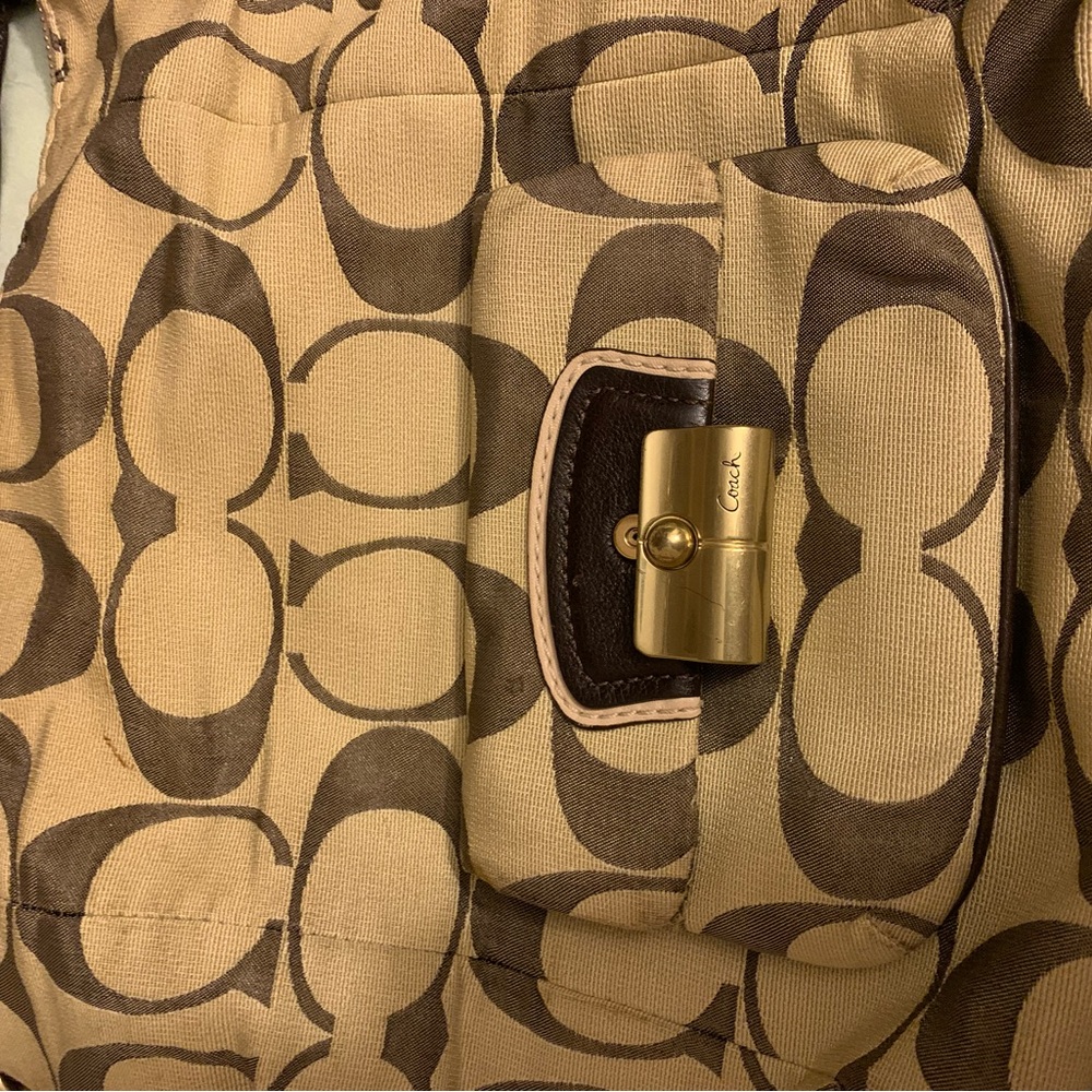 Authentic unique pre loved with care shoulder strap Coach purse with large logo. - Picture 1 of 8